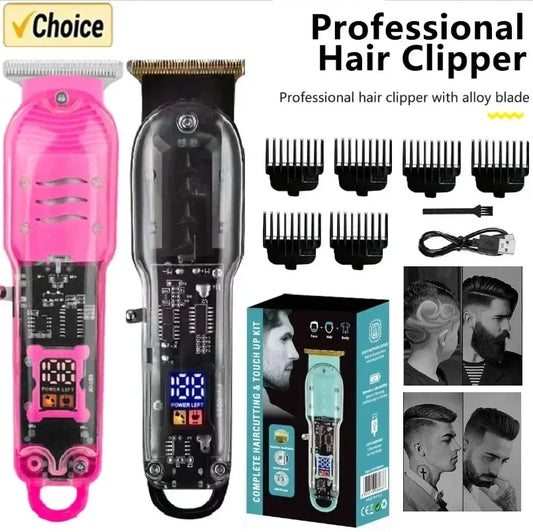 Professional Hair Clippers Rechargeable Hair Clipper Transparent Electric Hair Trimmers for Men Cordless Hair Cut Machine